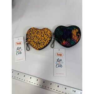 Lug Heart Pouch 2pc Set Keychains zip-around design and gunmetal hardware NWT